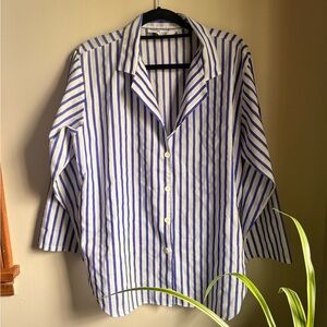 Purple and White Striped Women’s Button-Down Shirt